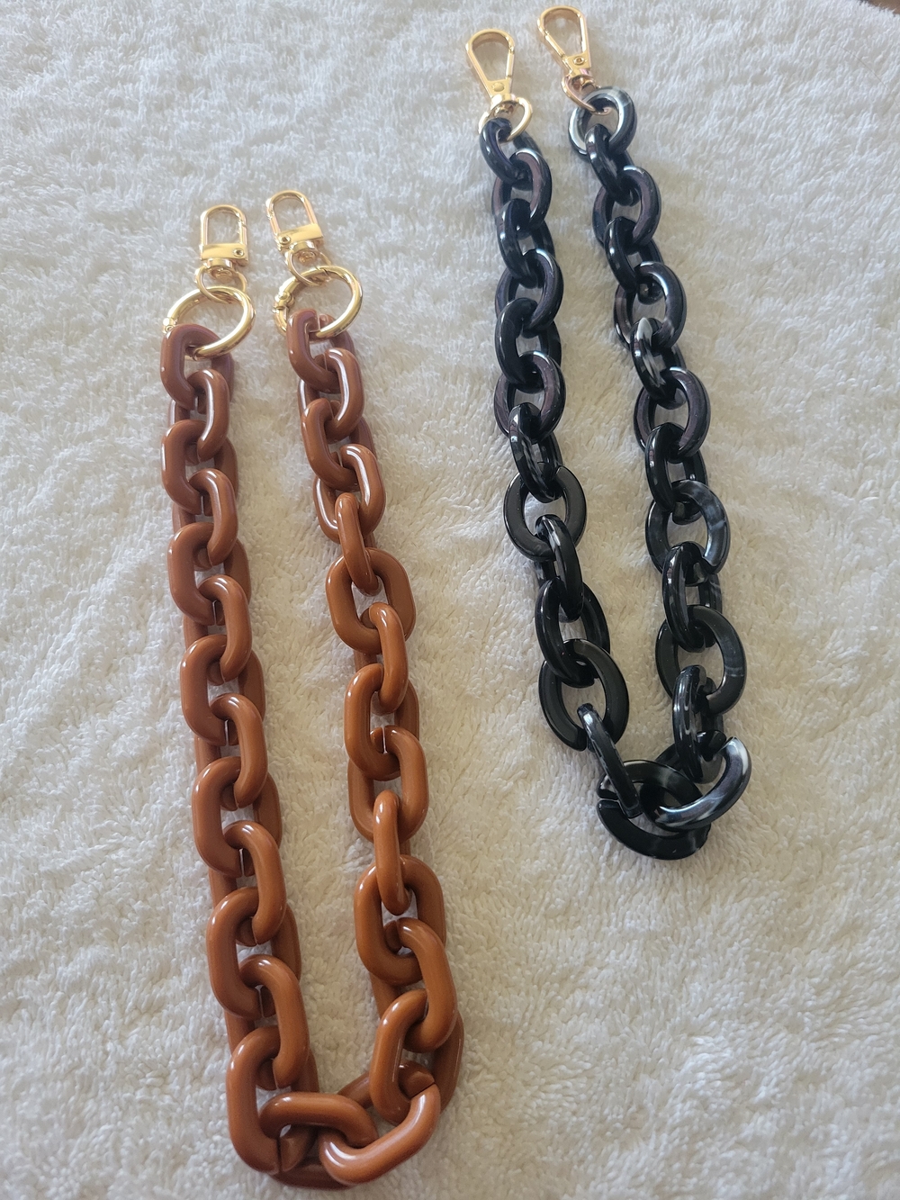 Brown and Black Resin Chain Bag Straps with Gold Clips